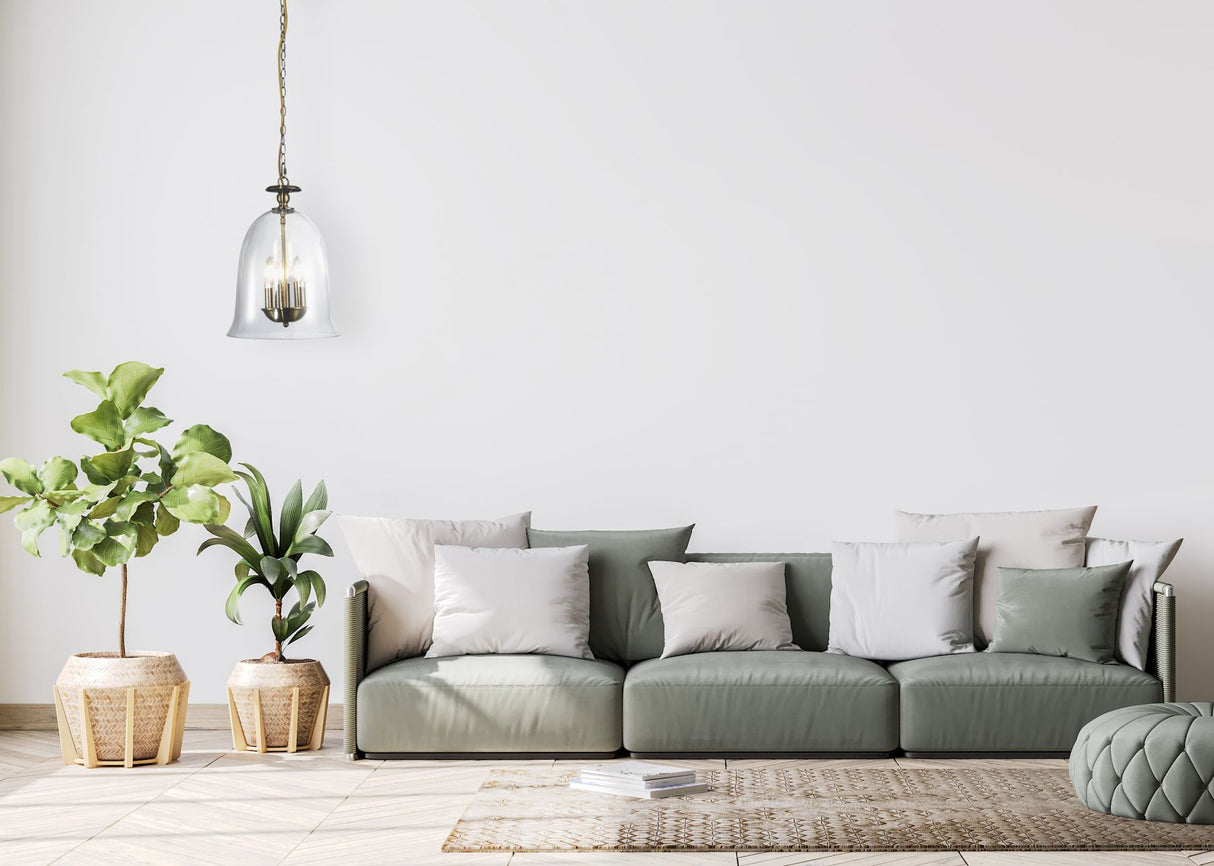 Magnalux Bell 3 Light Clear Glass Pendant Antique Brass Part Number - BEL03AB