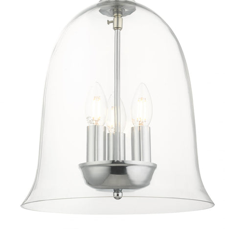 Magnalux Bell 3 Light Clear Glass Pendant Polished Chrome Part Number - BEL03CH