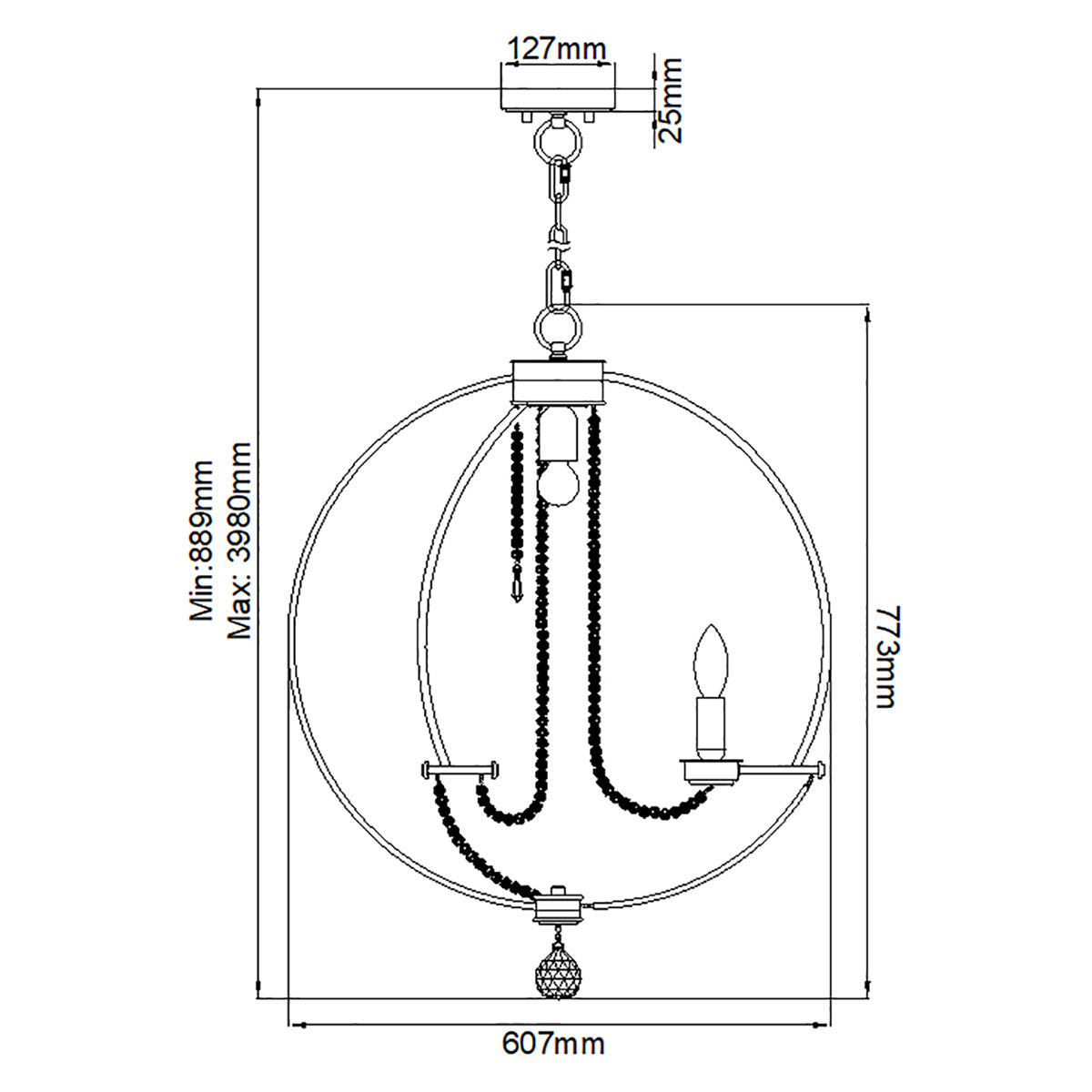Elstead Lighting Chandelier from the Cassie range. Cassie 7 Light Chandelier Product Code = CASSIE7