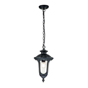 Elstead Lighting Outdoor Hanging from the Chicago range. Chicago 1 Light Small Chain Lantern - Textured Black Product Code = CC8-S-BK