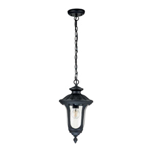 Elstead Lighting Outdoor Hanging from the Chicago range. Chicago 1 Light Small Chain Lantern - Textured Black Product Code = CC8-S-BK