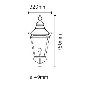 Norlys Lamp Post from the Chelsea range. Chelsea 1 Light Grande Lamp Post Head Only Product Code = CSG-HO