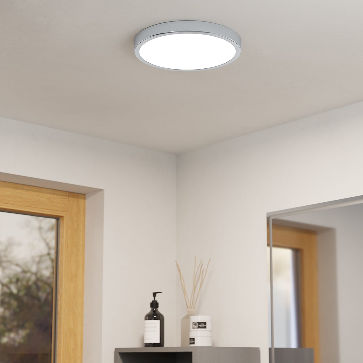 Eglo EU FUEVA?5 Bathroom LED Ceiling Light – White Steel, Square, 4000?K White Light, Indoor Lighting