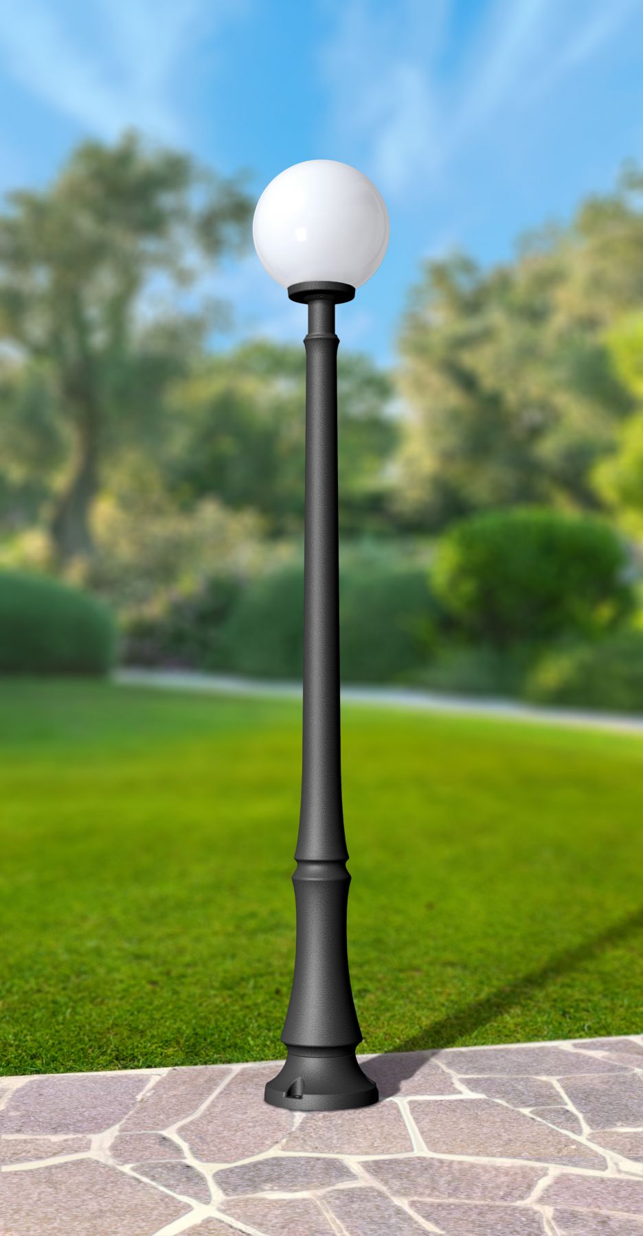 Magnalux Dino Black 11W CCT Post Light with 300mm Opal Globe Part Number - DINO/G300BLOP