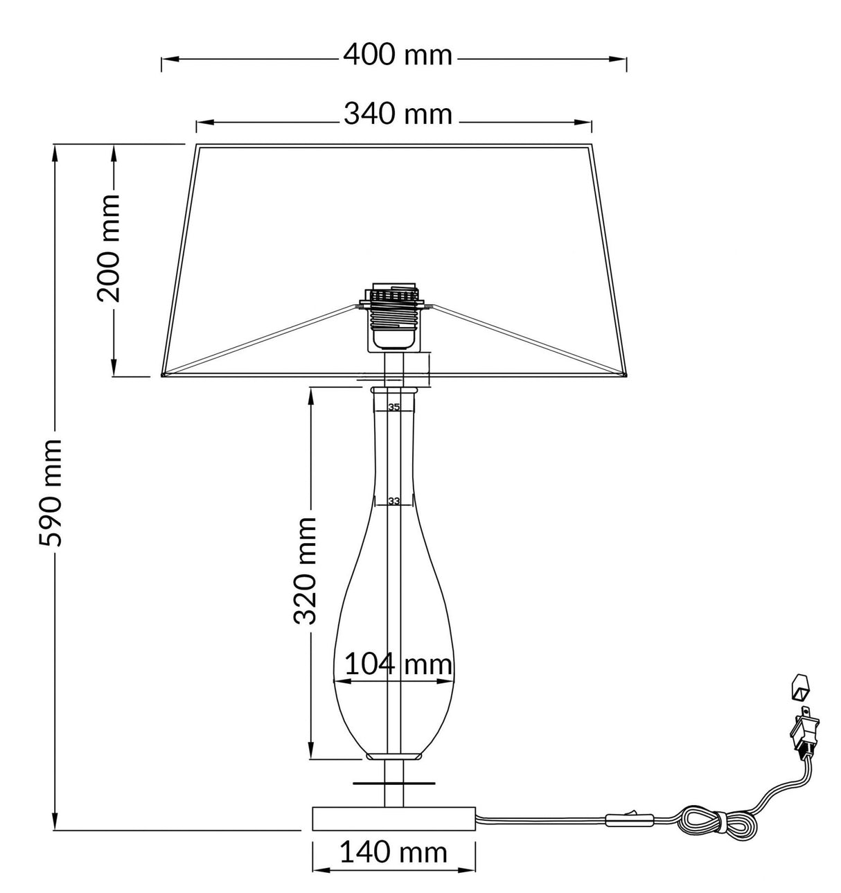 Magnalux Dior Amber Glass Table Lamp c/w Shade Part Number - DIO01TL