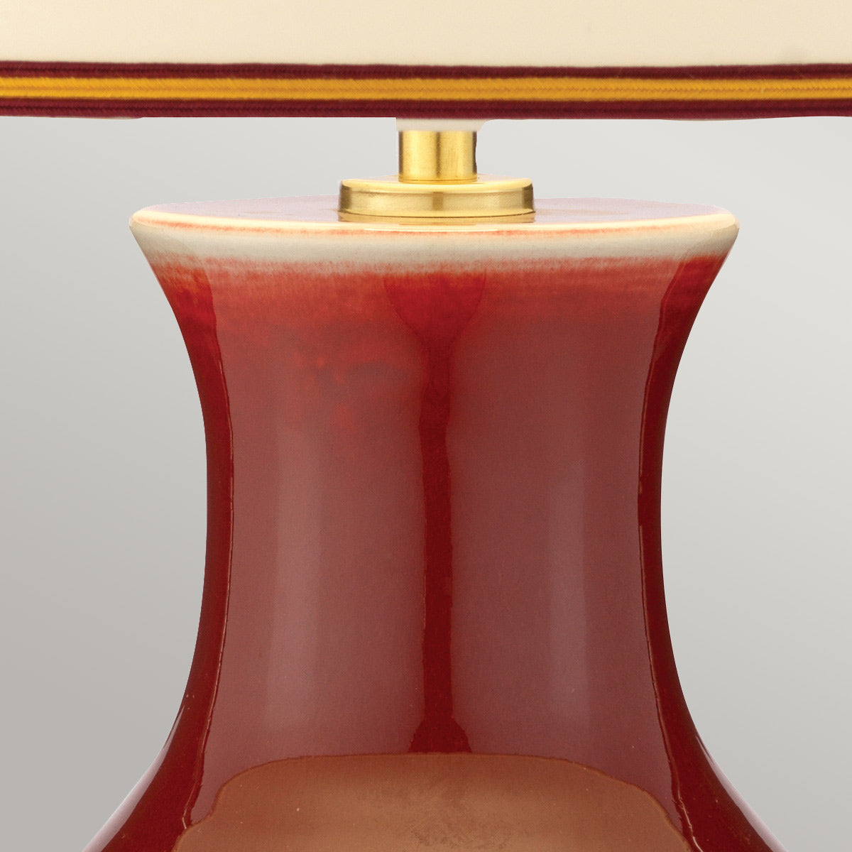 Elstead Lighting Table Lamp from the Oxblood range. Majin Oxblood Red Jar 1 Light Table Lamp with Polycotton shade Product Code = DL-MAJIN-SMALL-TL-OXB