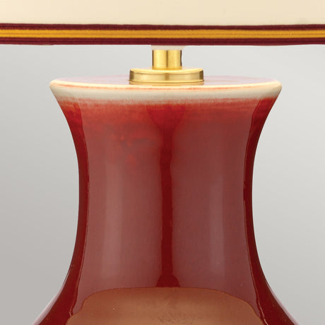Elstead Lighting Table Lamp from the Oxblood range. Majin Oxblood Red Jar 1 Light Table Lamp with Polycotton shade Product Code = DL-MAJIN-SMALL-TL-OXB