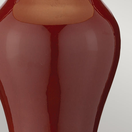 Elstead Lighting Table Lamp from the Oxblood range. Majin Oxblood Red Jar 1 Light Table Lamp with Polycotton shade Product Code = DL-MAJIN-SMALL-TL-OXB