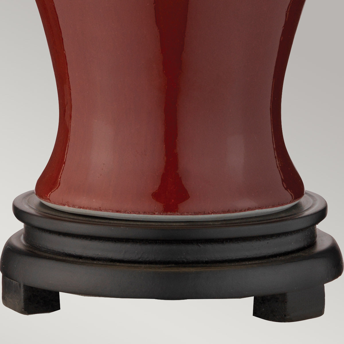 Elstead Lighting Table Lamp from the Oxblood range. Majin Oxblood Red Jar 1 Light Table Lamp with Polycotton shade Product Code = DL-MAJIN-SMALL-TL-OXB