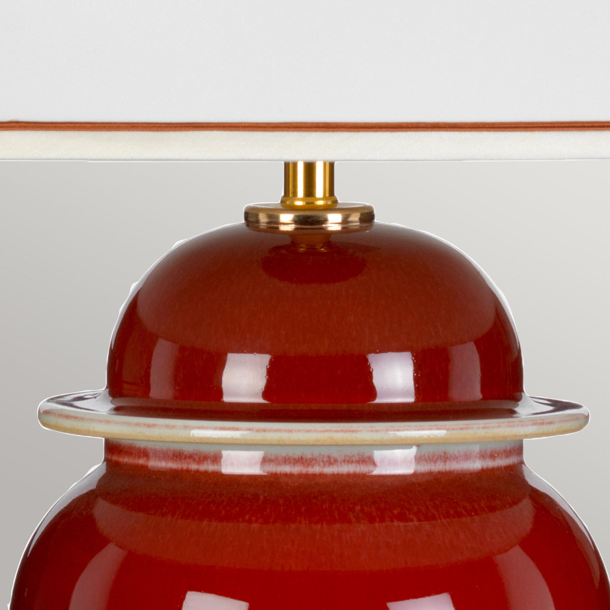 Designer's Lightbox Table Lamp from the Oxblood range. Oxblood Temple Jar 1 Light Table Lamp with Tall Empire Shade Product Code = DL-OXBLOOD-TJ-TL