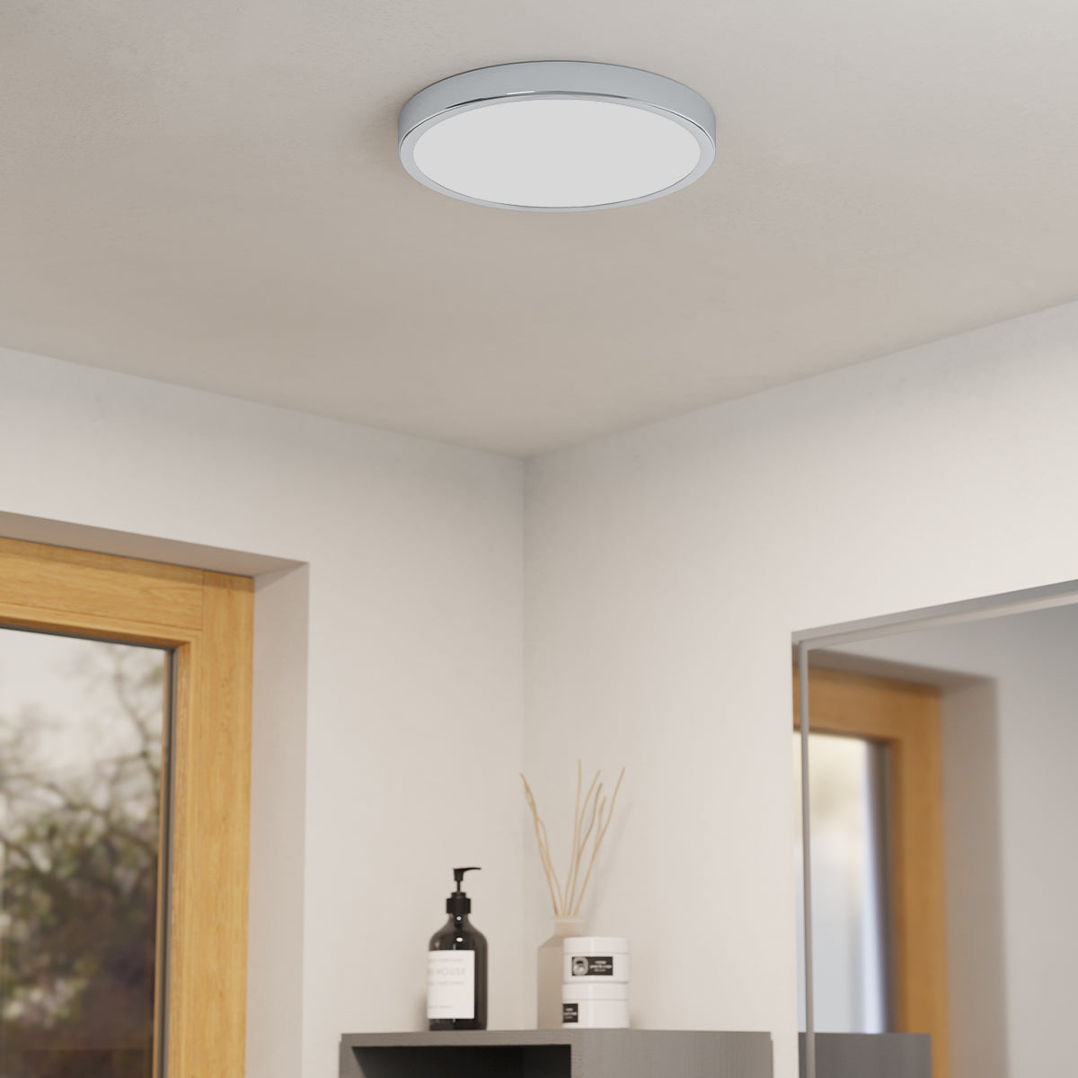 Eglo EU FUEVA?5 Bathroom LED Ceiling Light – Chrome Steel, Round, 4000?K White Light, Indoor Lighting