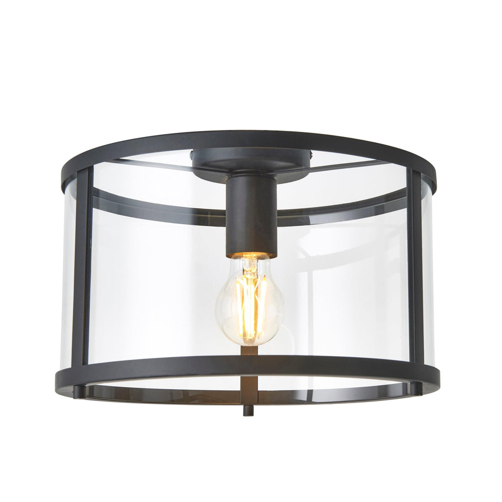 Endon Lighting 101540 - Endon Lighting 101540 Hopton Indoor Flush Light Matt black & clear glass Dimmable