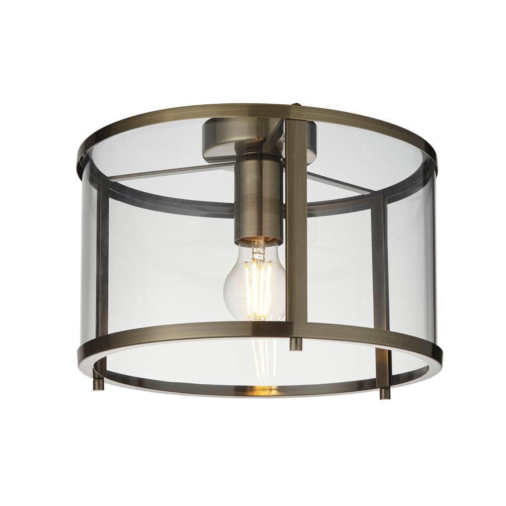 Endon Lighting 103112 - Endon Lighting 103112 Hopton Indoor Flush Light Antique brass plate & clear glass Dimmable