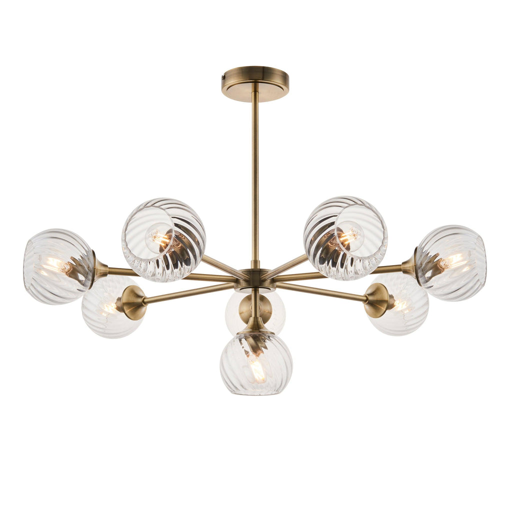 Endon Lighting 103172 - Endon Lighting 103172 Allegra Indoor Pendant Light Antique brass plate & clear spiral glass Dimmable