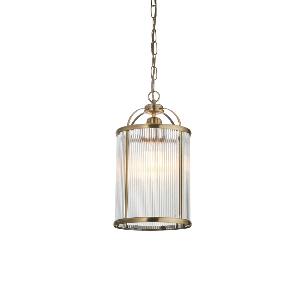 Endon Lighting 106710 - Endon Lighting 106710 Lambeth Ribbed Indoor Pendant Light Antique brass plate & clear ribbed glass Dimmable