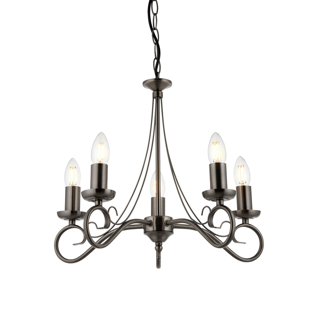 Endon Lighting 180-5AS - Endon Lighting 180-5AS Trafford Indoor Pendant Light Antique silver effect plate Dimmable