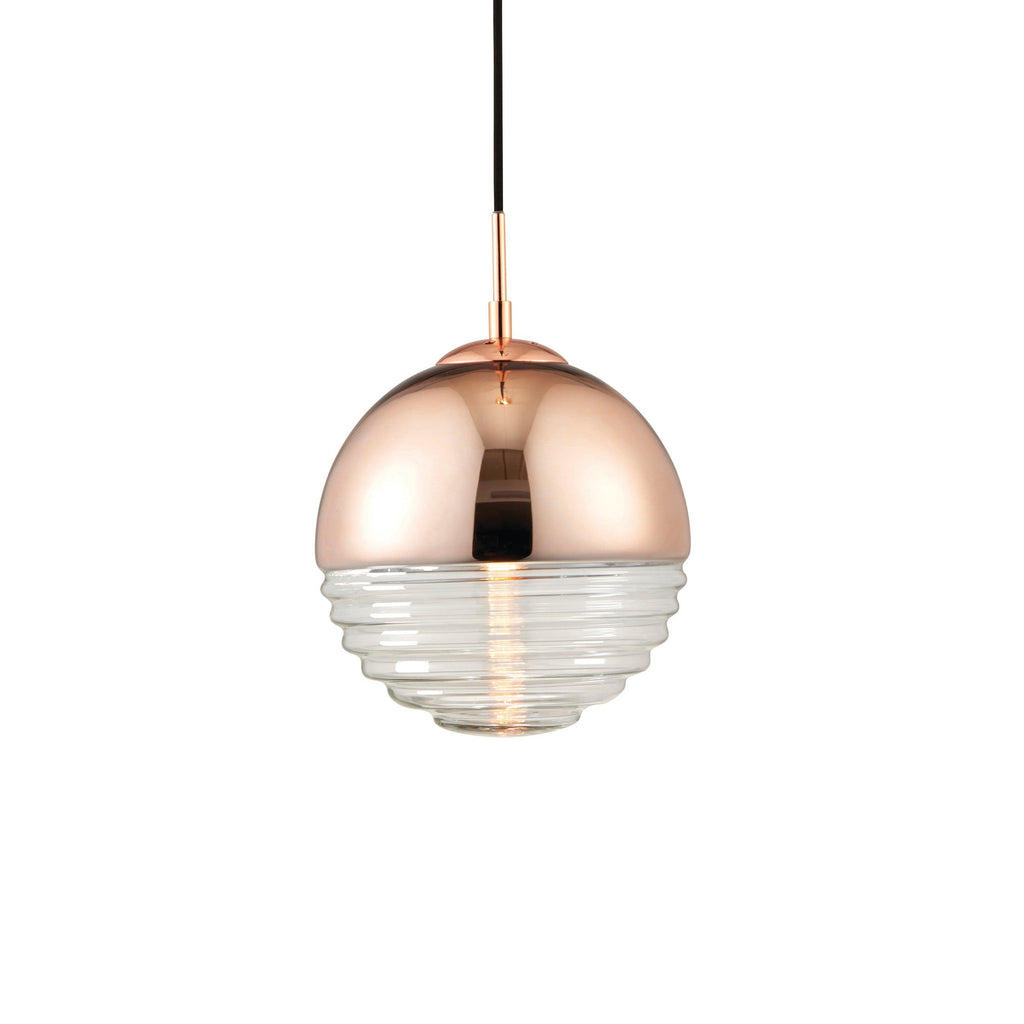 Endon Lighting 68956 - Endon Lighting 68956 Paloma Indoor Pendant Light Copper & clear ribbed glass Dimmable