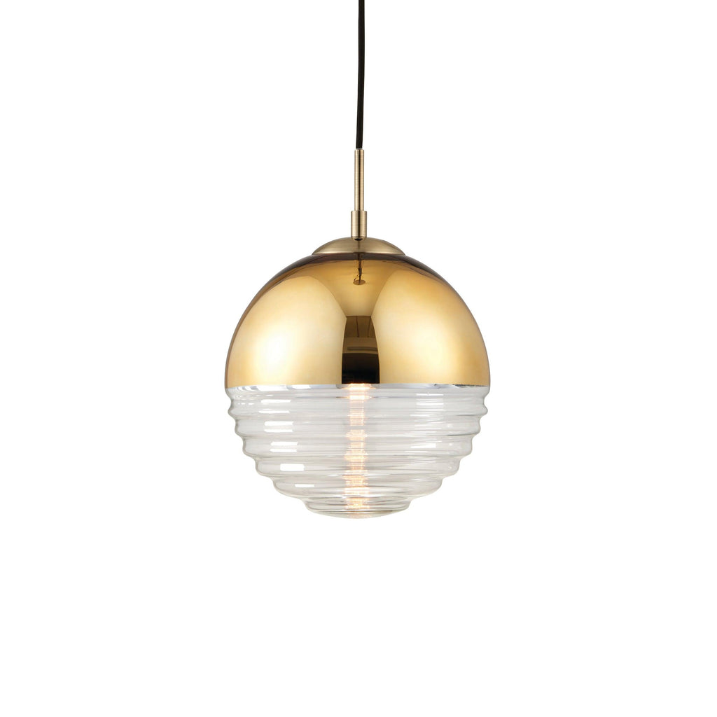 Endon Lighting 68958 - Endon Lighting 68958 Paloma Indoor Pendant Light Gold effect plate & clear ribbed glass Dimmable