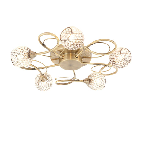 Endon Lighting 73757 - Endon Lighting 73757 Aherne Indoor Semi flush Light Antique brass plate with clear glass & antique brass wire Dimmable
