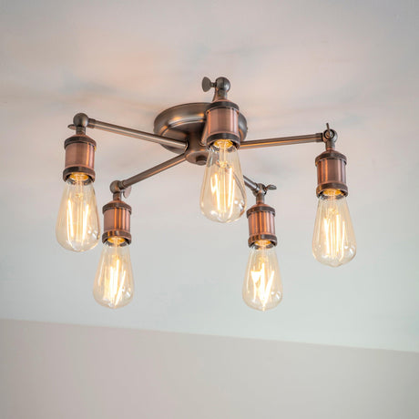 Endon Lighting 76336 - Endon Lighting 76336 Hal Indoor Semi flush Light Aged pewter & aged copper plate Dimmable