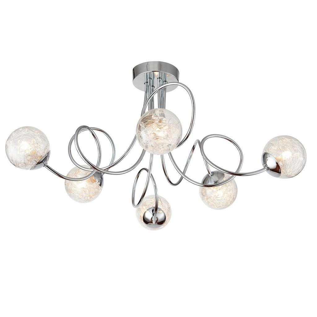 Endon Lighting 76349 - Endon Lighting 76349 Auria Indoor Semi flush Light Chrome plate & clear glass with chrome beaded wire Dimmable