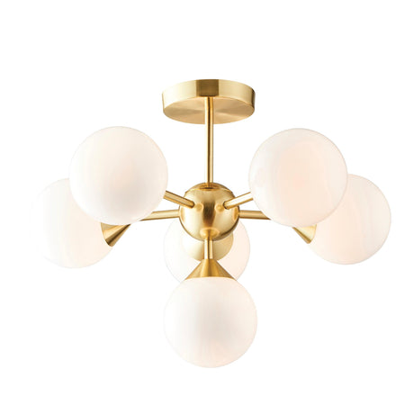 Endon Lighting 76501 - Endon Lighting 76501 Oscar Indoor Semi flush Light Satin brass plate & gloss white glass Dimmable