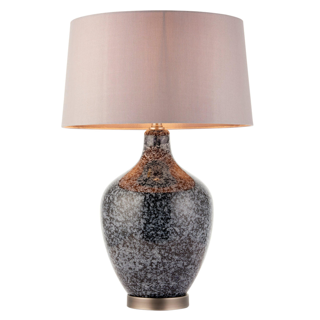 Endon Lighting 79842 - Endon Lighting 79842 Ilsa Indoor Table Lamps Grey black painted glass & matt nickel plate with mink fabric Non-dimmable