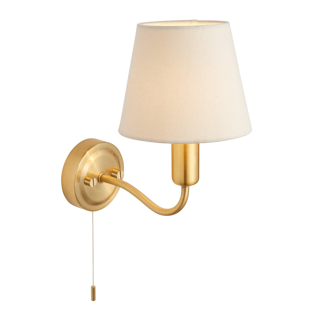Endon Lighting 93852 - Endon Lighting 93852 Conway Bathroom Wall Light Satin brass plate & ivory linen mix fabric Non-dimmable