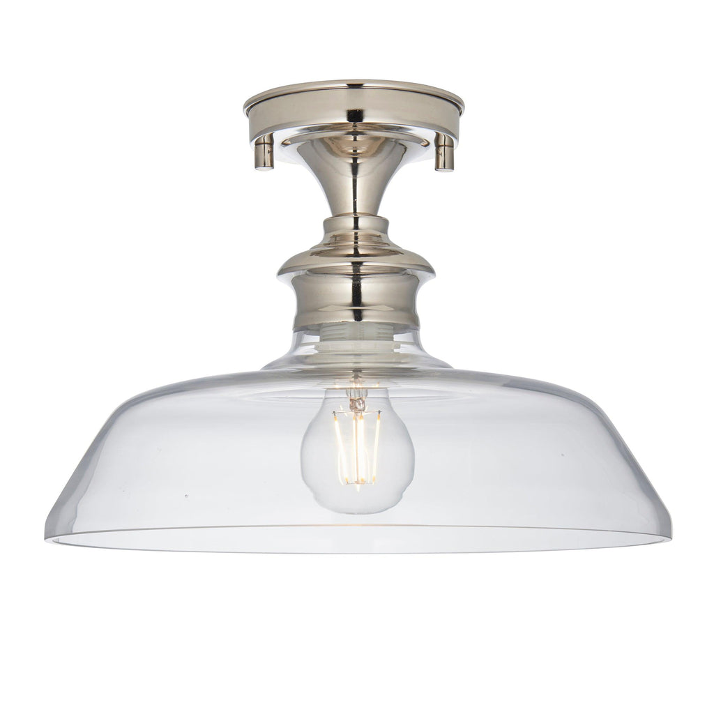 Endon Lighting 96182 - Endon Lighting 96182 Barford Indoor Semi flush Light Bright nickel plate & clear glass Dimmable
