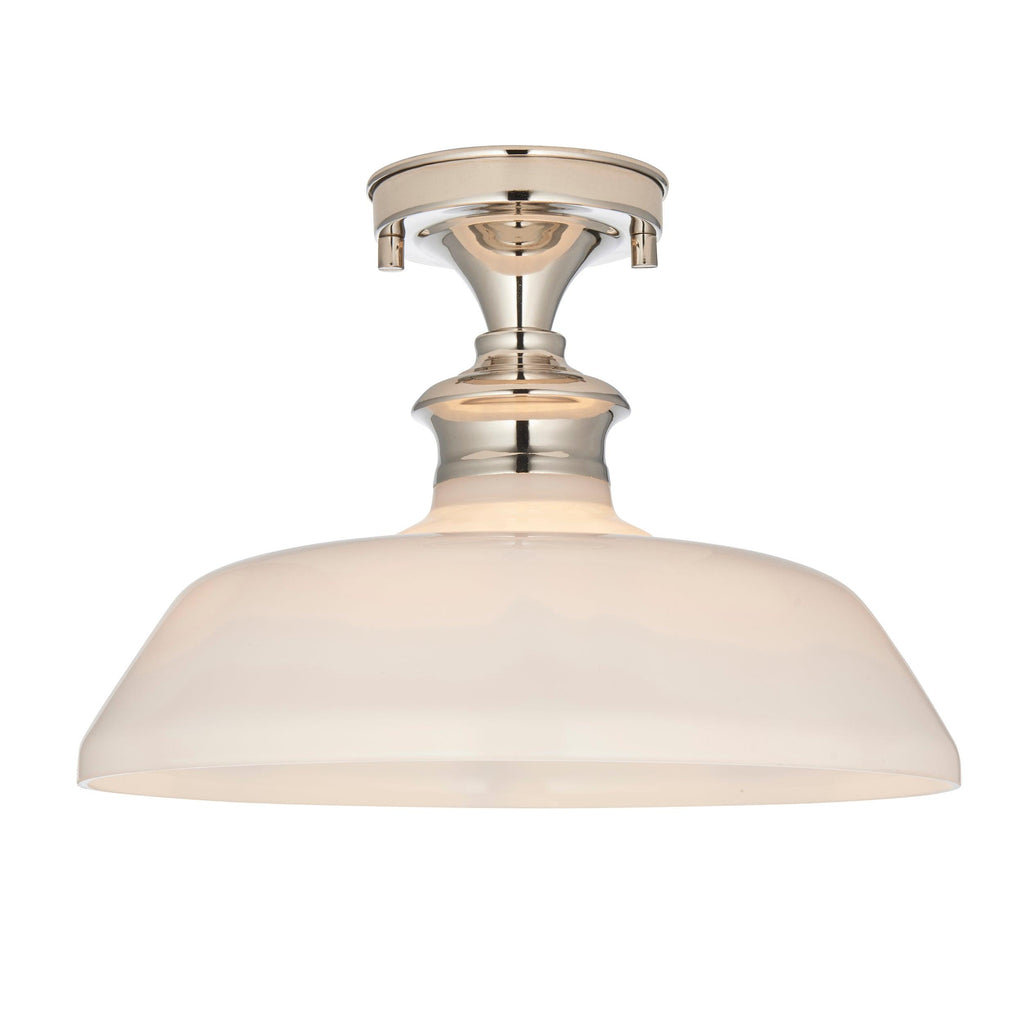 Endon Lighting 96183 - Endon Lighting 96183 Barford Indoor Semi flush Light Bright nickel plate & gloss opal glass Dimmable