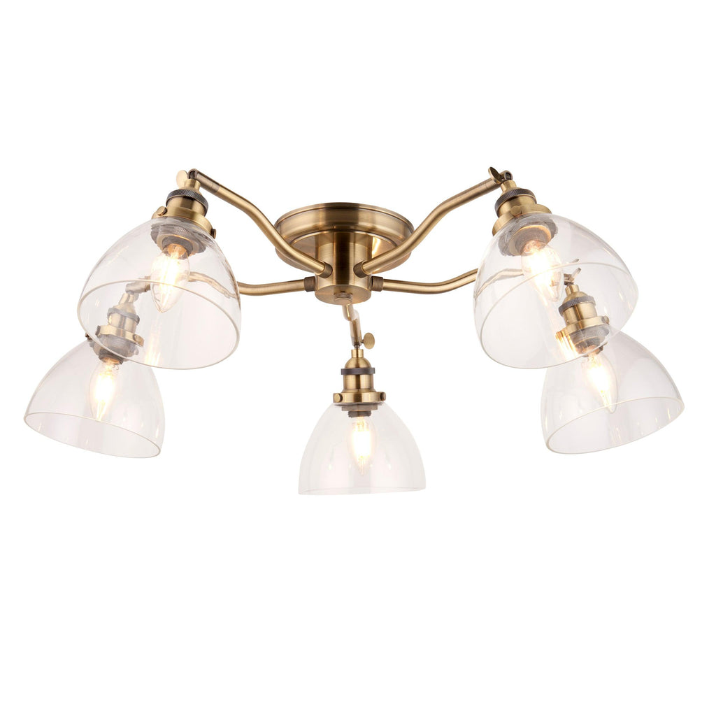 Endon Lighting 97248 - Endon Lighting 97248 Hansen Indoor Semi flush Light Antique brass plate & clear glass Dimmable