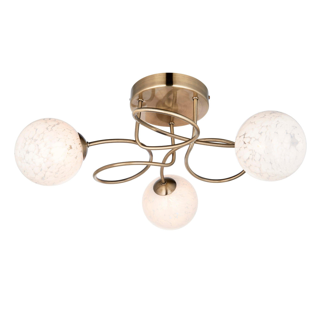 Endon Lighting 97647 - Endon Lighting 97647 Delos Indoor Semi flush Light Antique brass plate & white confetti glass Dimmable