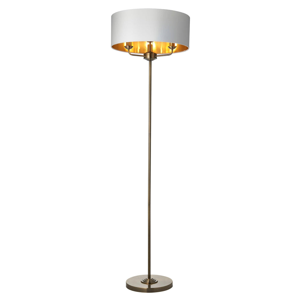 Endon Lighting 98935 - Endon Lighting 98935 Highclere Indoor Floor Lamps Antique brass plate & vintage white fabric Non-dimmable