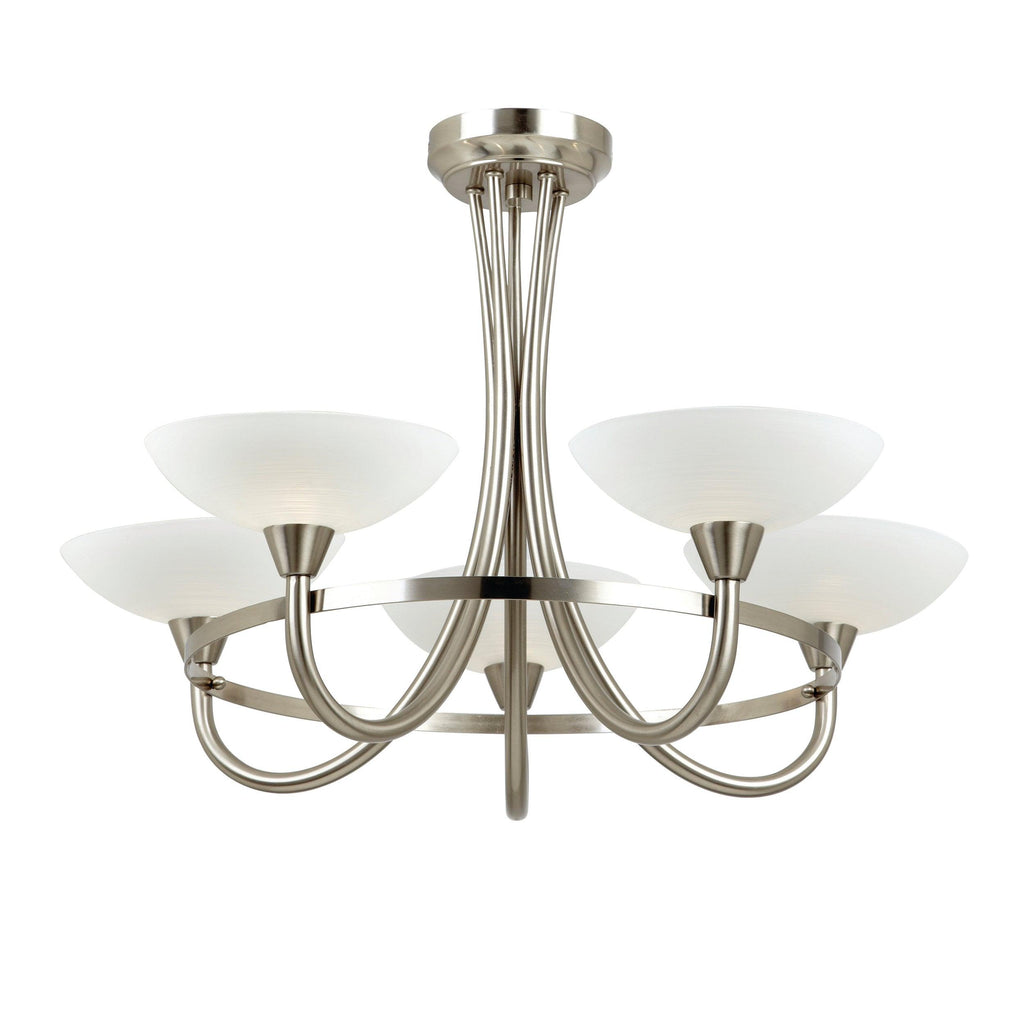 Endon Lighting CAGNEY-5SC - Endon Lighting CAGNEY-5SC Cagney Indoor Semi flush Light Satin chrome plate & white glass Dimmable