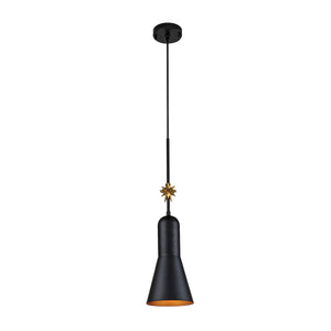 Elstead Lighting Pendant from the Etoile range. Etoile 1lt Medium Pendant - Matte Black and Gold Leaf Product Code = ETOILE-P-M-MB