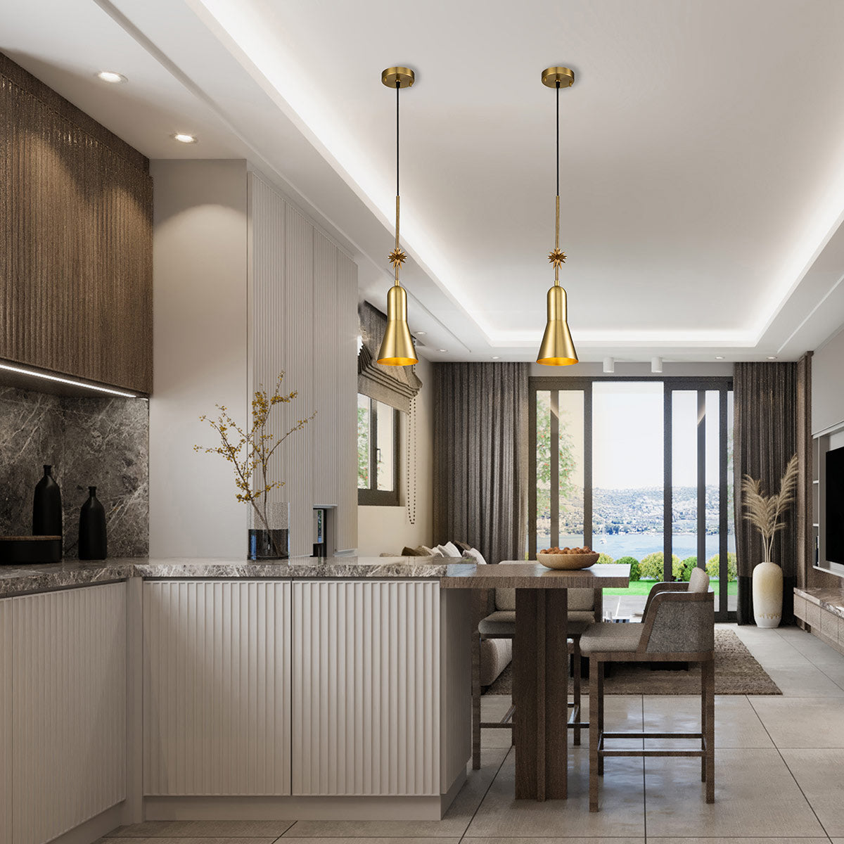 Elstead Lighting Pendant from the Etoile range. Etoile 1lt Small Pendant - Aged Brass and Gold Leaf Product Code = ETOILE-P-S-AB