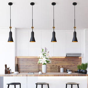 Elstead Lighting Pendant from the Etoile range. Etoile 1lt Small Pendant - Matte Black and Gold Leaf Product Code = ETOILE-P-S-MB
