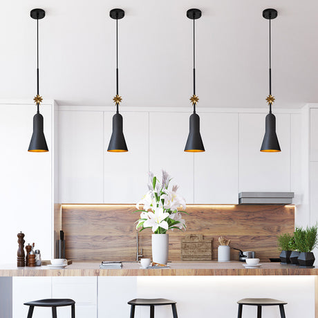 Elstead Lighting Pendant from the Etoile range. Etoile 1lt Small Pendant - Matte Black and Gold Leaf Product Code = ETOILE-P-S-MB