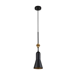 Elstead Lighting Pendant from the Etoile range. Etoile 1lt Small Pendant - Matte Black and Gold Leaf Product Code = ETOILE-P-S-MB