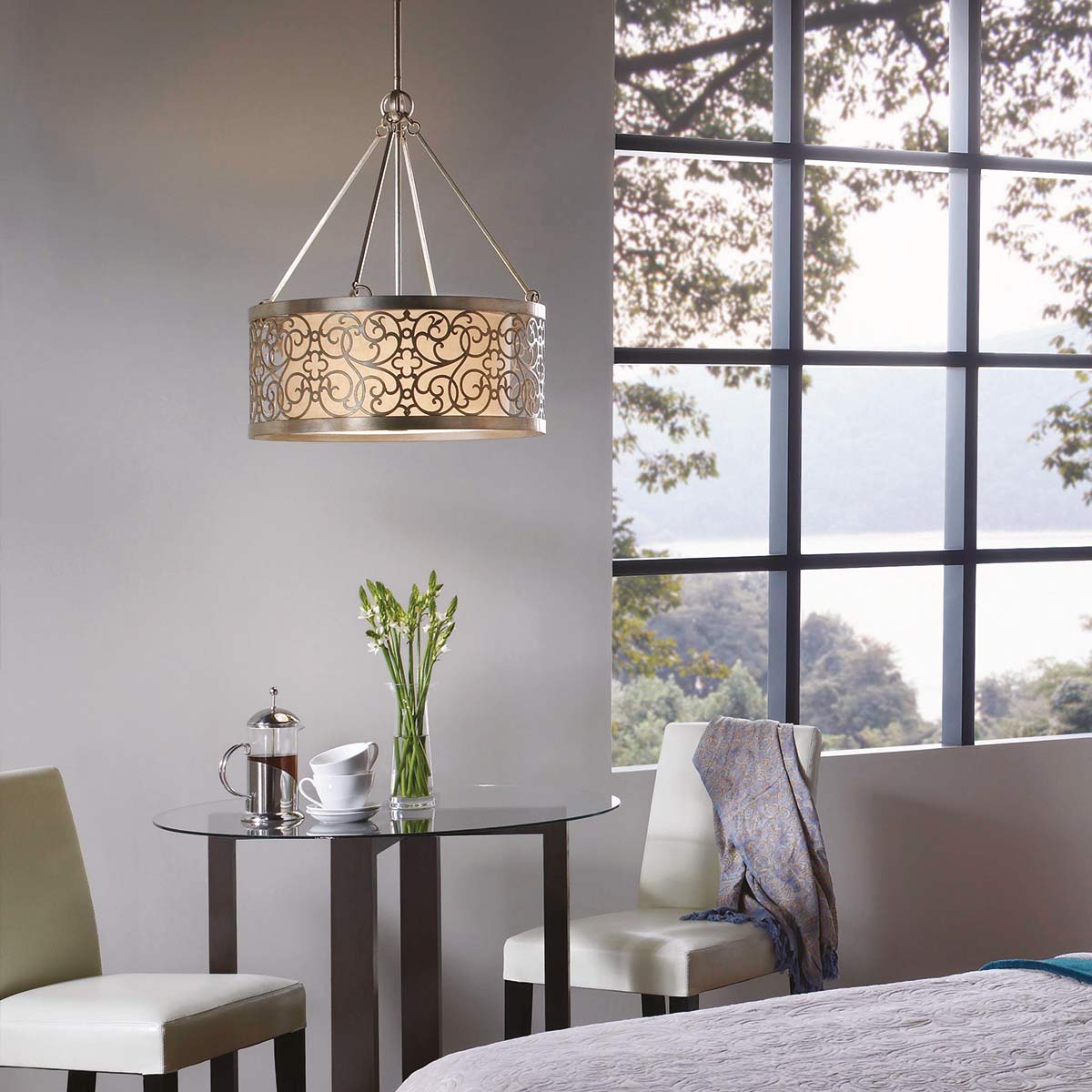 Feiss Pendant from the Arabesque range. Arabesque 4 Light Chandelier  Product Code = FE-ARABESQUE4