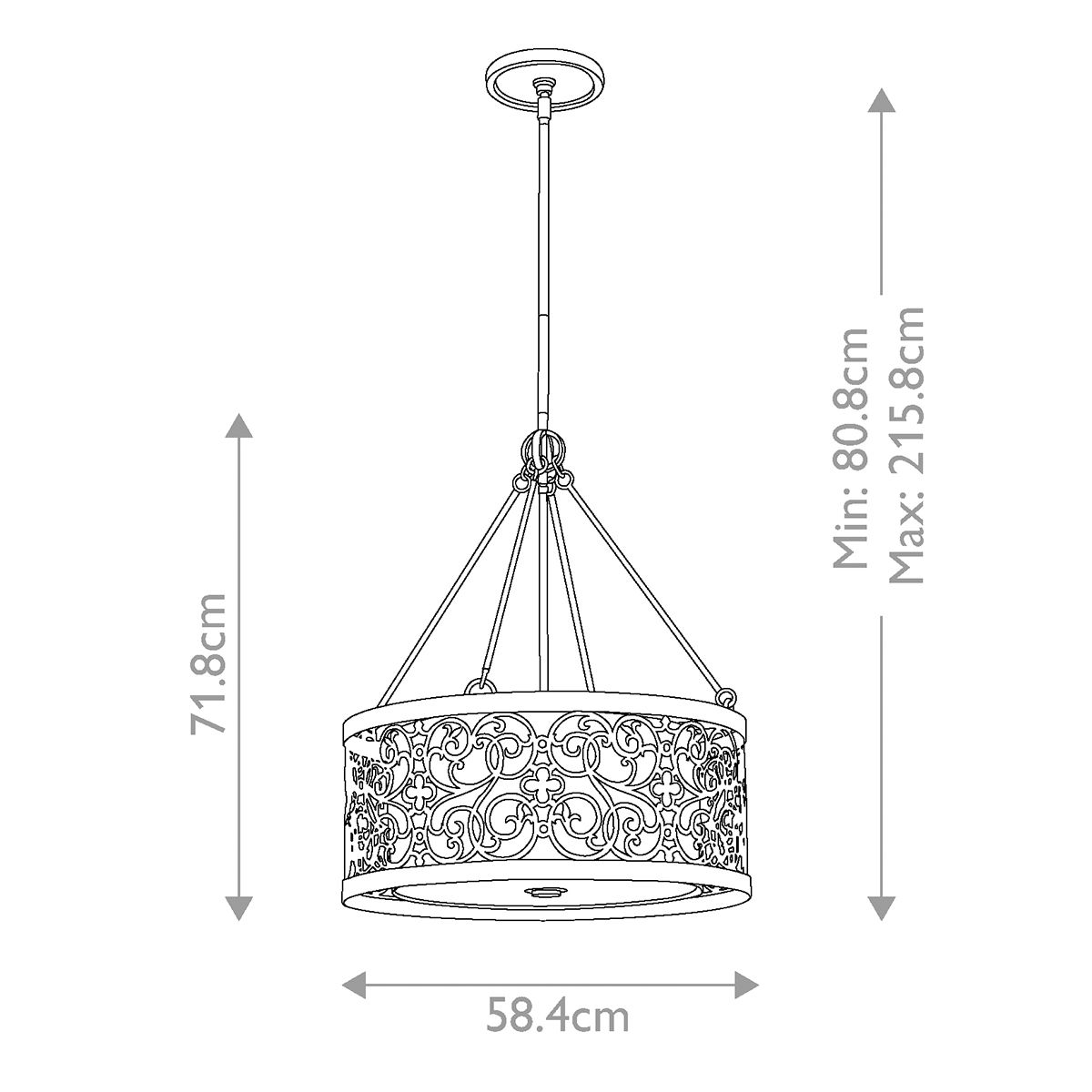 Feiss Pendant from the Arabesque range. Arabesque 4 Light Chandelier – SKU FE-ARABESQUE4