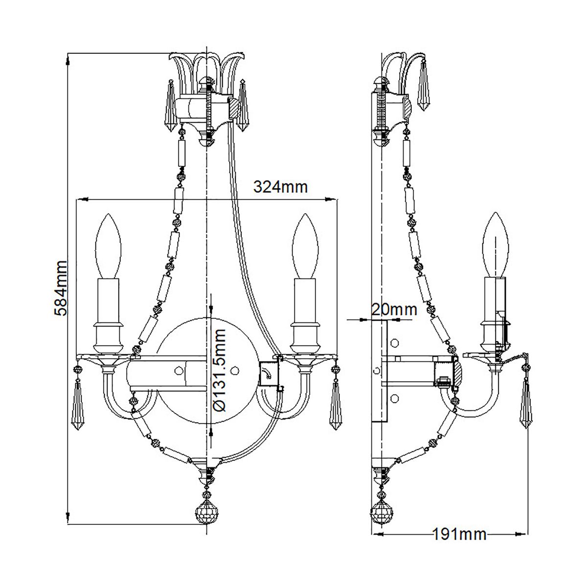 Feiss Wall Light from the Bellini range. Bellini 3 Light Wall Light – SKU FE-BELLINI-W3