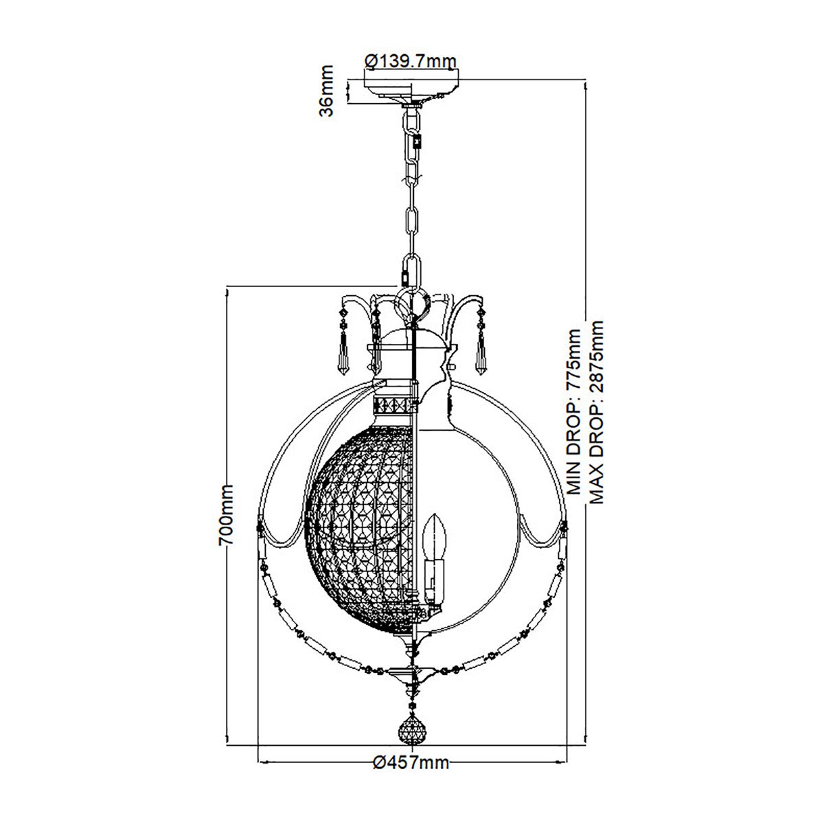 Feiss Chandelier from the Bellini range. Bellini 3 Light Chandelier – SKU FE-BELLINI3