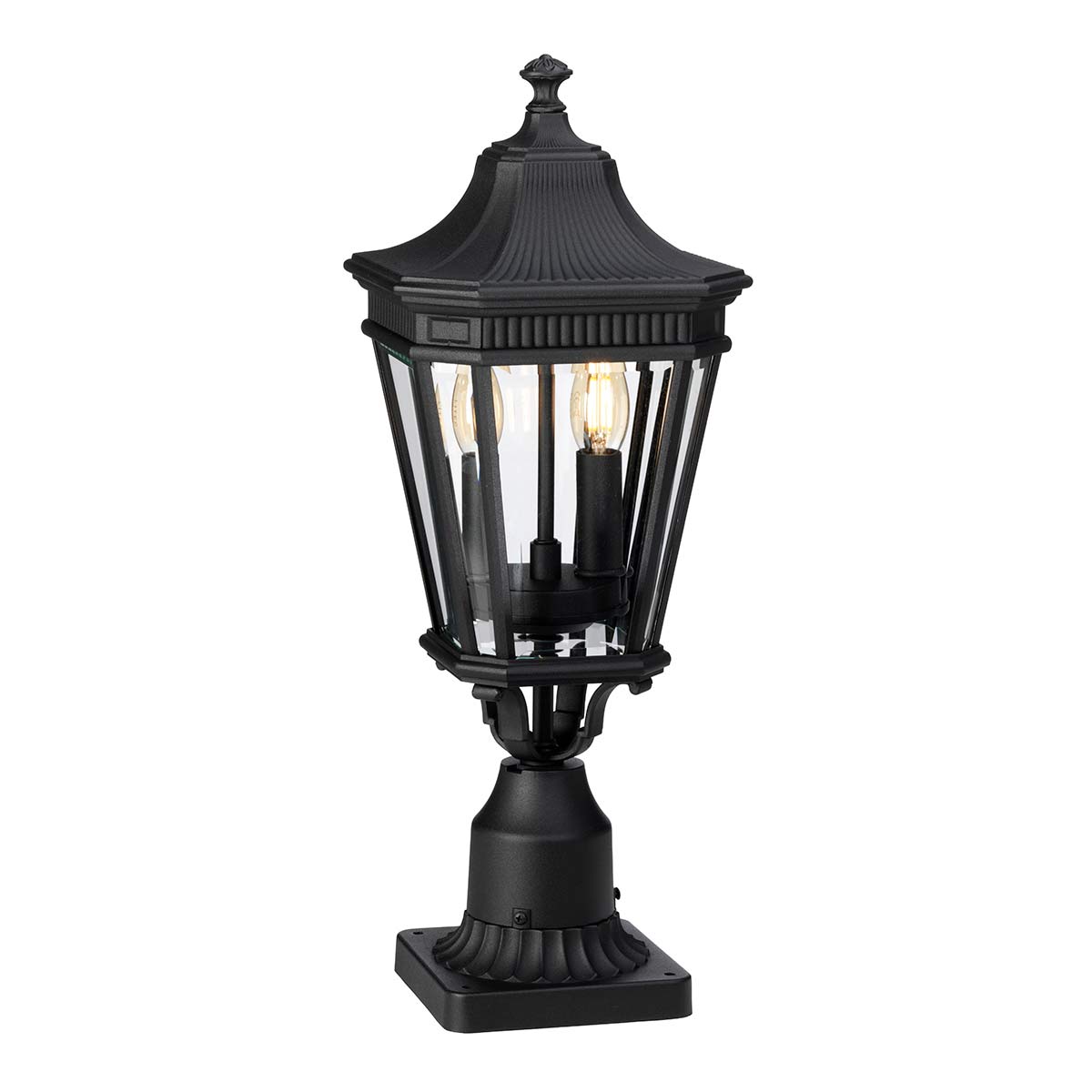 Feiss Pedestal Lantern from the Cotswold Lane range. Cotswold Lane 2 Light Medium Pedestal Product Code = FE-COTSLN3-M-BK