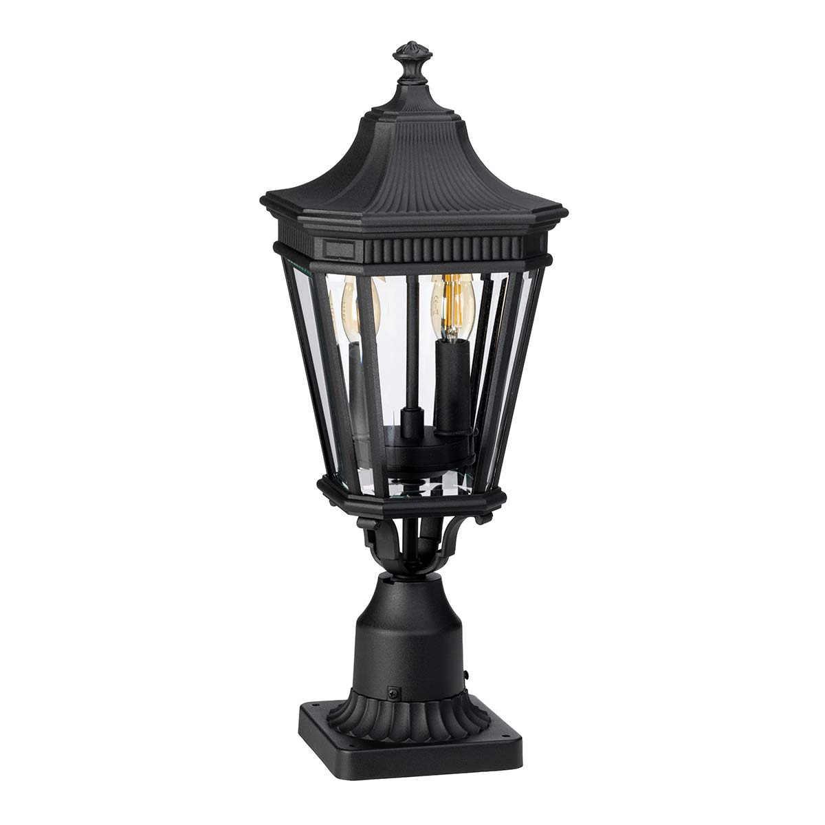 Feiss Pedestal Lantern from the Cotswold Lane range. Cotswold Lane 2 Light Medium Pedestal Product Code = FE-COTSLN3-M-BK