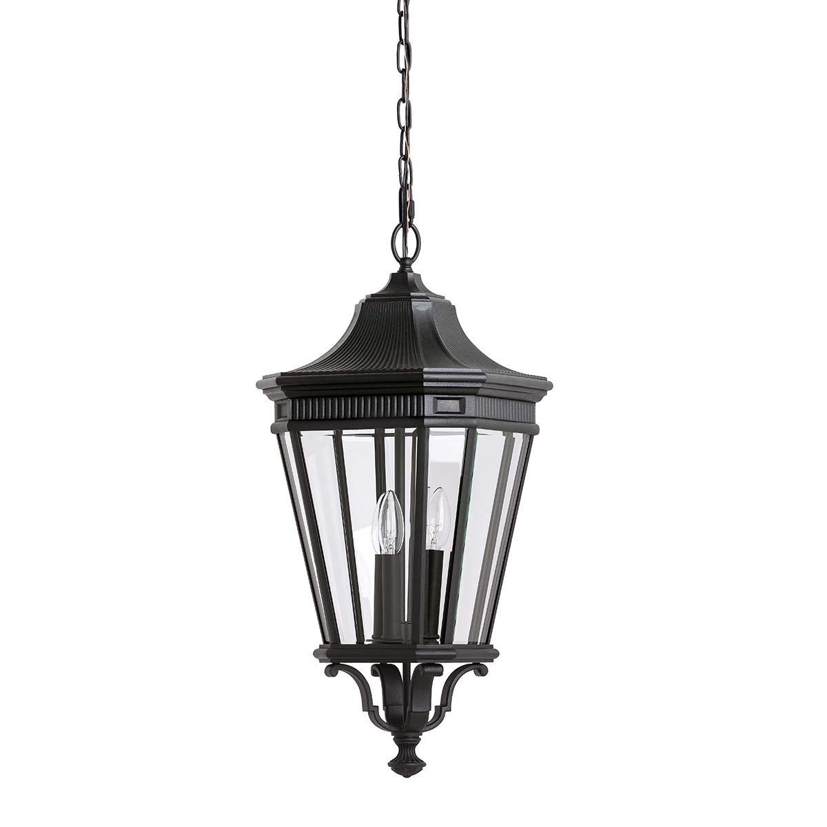Feiss Outdoor Hanging from the Cotswold Lane range. Cotswold Lane 3 Light Large Chain Lantern Product Code = FE-COTSLN8-L-BK