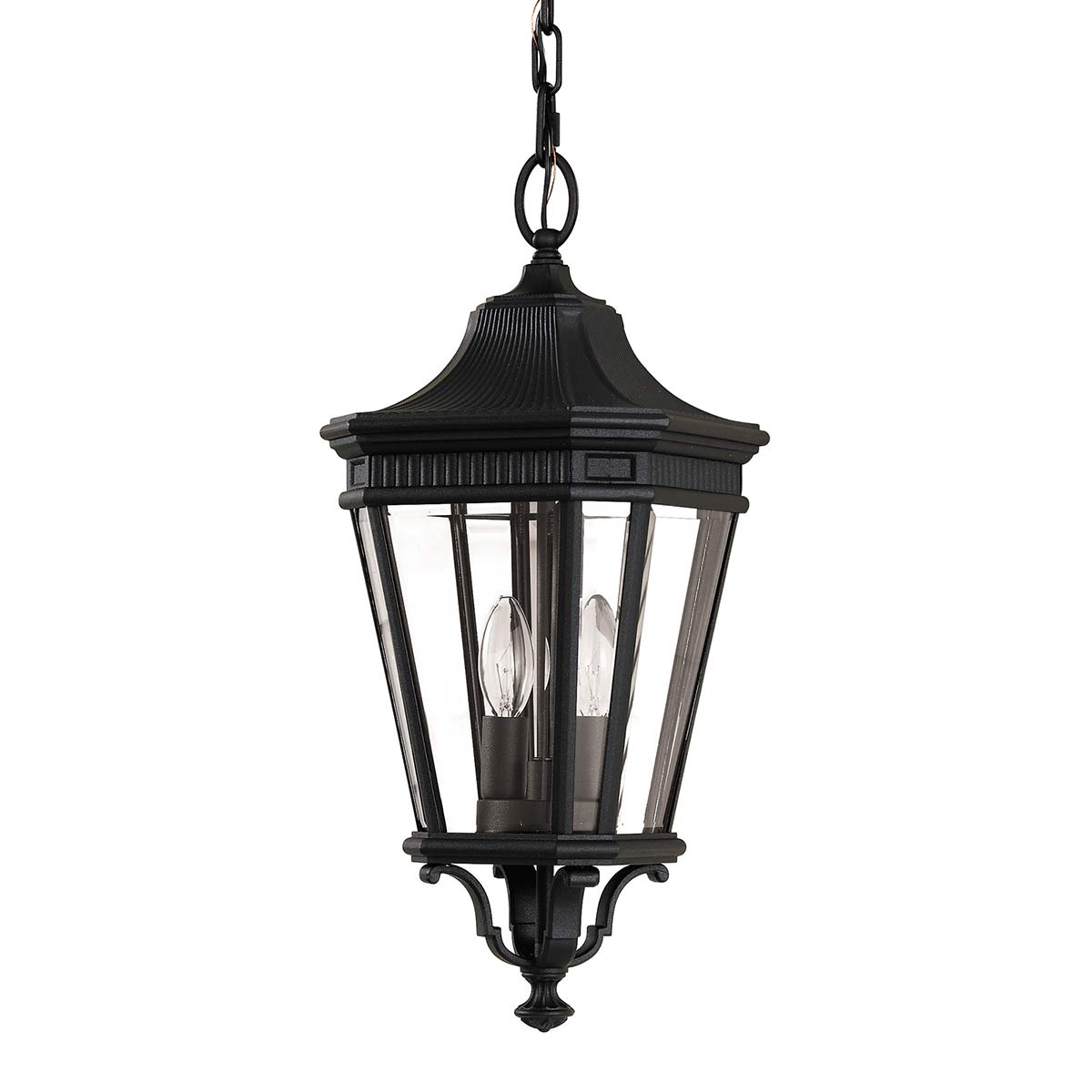 Feiss Outdoor Hanging from the Cotswold Lane range. Cotswold Lane 2 Light Medium Chain Lantern Product Code = FE-COTSLN8-M-BK