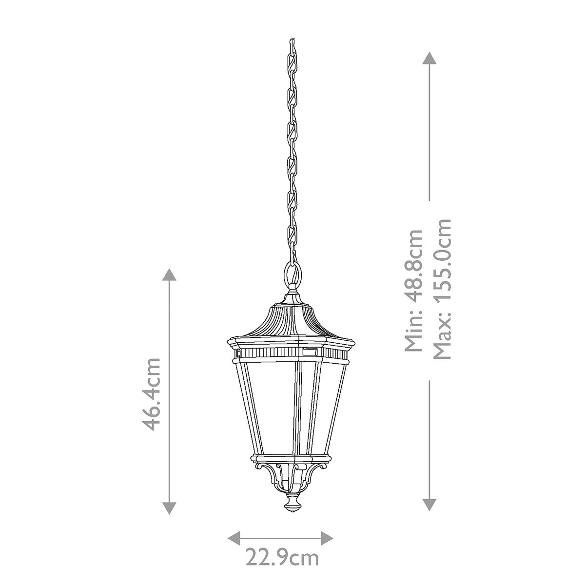 Feiss Outdoor Hanging from the Cotswold Lane range. Cotswold Lane 2 Light Medium Chain Lantern – SKU FE-COTSLN8-M-BK