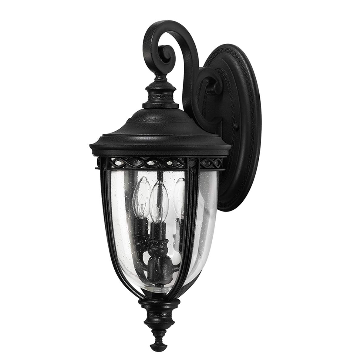 Feiss Outdoor Wall Light from the English Bridle range. English Bridle 3 Light Medium Wall Lantern Product Code = FE-EB2-M-BLK