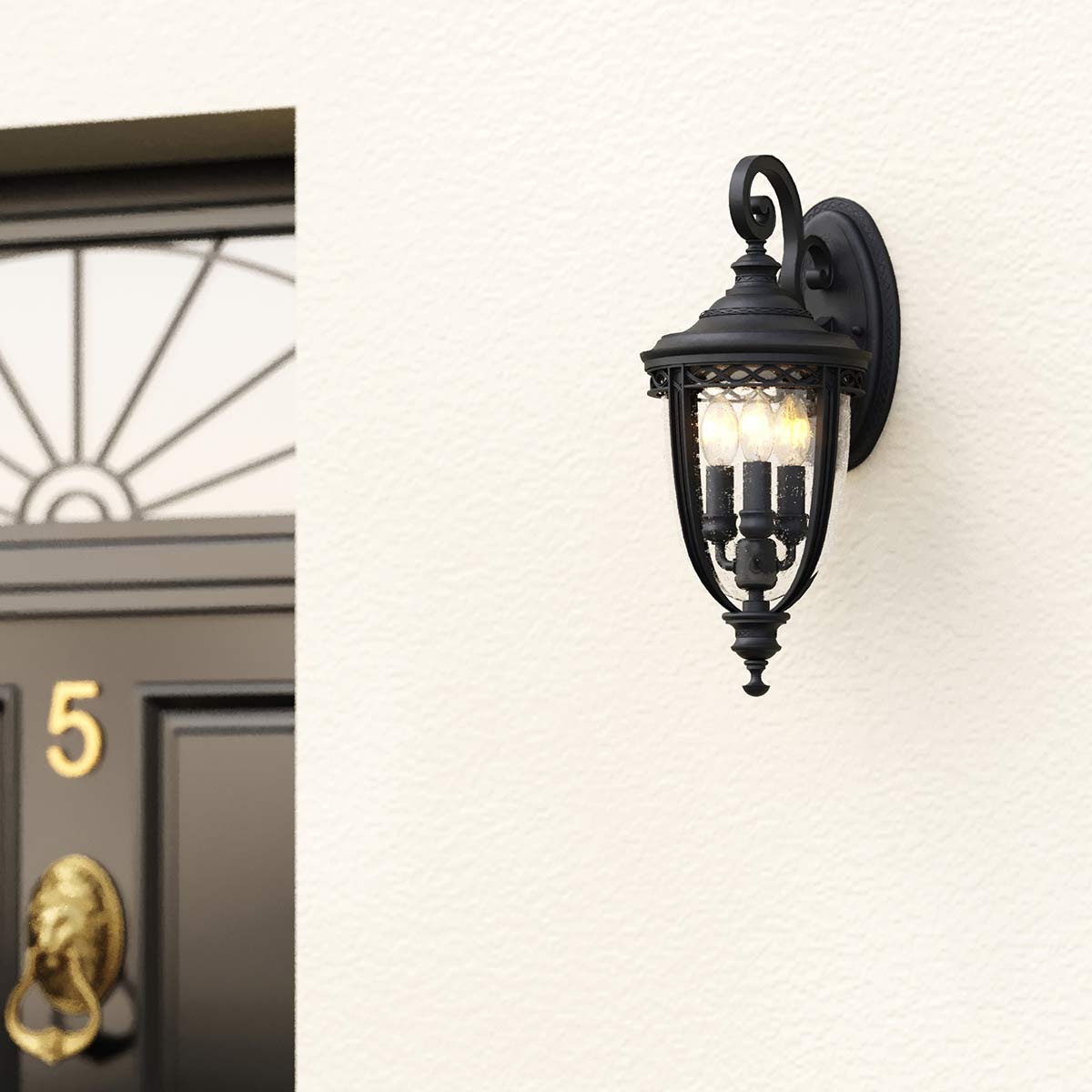 Feiss Outdoor Wall Light from the English Bridle range. English Bridle 3 Light Medium Wall Lantern Product Code = FE-EB2-M-BLK